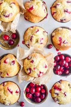 cranberry muffins on a baking sheet with the title overlay reading cranberry muffins