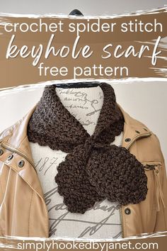 dark brown crochet bow keyhole scarf Keyhole Scarf Pattern Free, Crochet Blanket Scarf, Spider Stitch, Crochet Snood, Crochet Bow