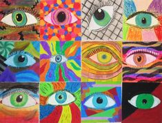 an art project with multiple images of different colored eyes and their colors are depicted in the image