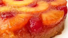 a pineapple upside down cake on a white plate