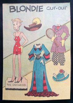 an old fashion ad for blondie cut - out clothes