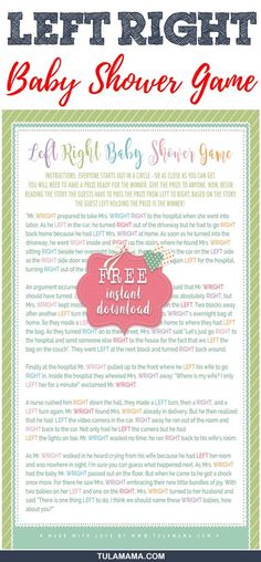 a baby shower game with the words let it right, baby shower game in red and green