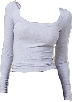 Staple Rib Scoop Neck Long Sleeve Top Cute Long Sleeve Shirt, Fitted Casual Long Sleeve Scoop Neck Top, Fitted Scoop Neck Long Sleeve Top, Fitted Casual Long Sleeve Top With Scoop Neck, Gray Crop Top For Fall, Gray Ribbed Scoop Neck Top, Casual Scoop Neck Tops For Fall, Casual Gray Scoop Neck Top, Trendy Gray Scoop Neck Top