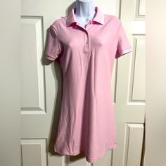 Pink Pique Polo Dress Size Small New With Tags Fitted Solid Polo Dress For Spring, Pink Polo Dress Outfit, Classic Short Sleeve Polo Dress For Spring, Pink Polo Dress, Casual Mini Length Polo Dress, Pink Polo Collar Casual T-shirt, Pink Button-up Mini Dress For Daywear, Dresses Pink, Polo Dress