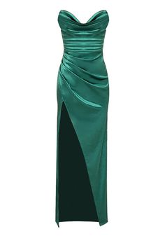 Strapless Draped Maxi Silk Dress Green DESIGN: Color: Green Strapless design Sleeveless Draped design Mermaid design Concealed zipper at back Body sculpting design Stretch Type: Stretchy Length: Maxi MATERIAL: Silk + Polyester + Spandex High elasticity for a better fit. Delicate sewing and hemming by durable needle lockstitch machine. YKK zipper (known as the most durable and reliable zippers manufactured today). To maintain the beauty of your garment, please follow the care instructions on the Stylish Prom Dress, Winter Formal Dresses, Ruched Maxi Dress, Evening Dress Floor Length, Eve Dresses, Tube Top Dress, Satin Prom Dress, Maxi Robes, Strapless Maxi Dress