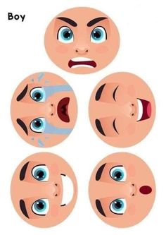 four cartoon faces with different expressions on them