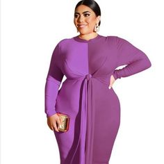 Two Tone Purple Dress Chic Purple Long Sleeve Dress, Chic Long Sleeve Purple Dress, Elegant Purple Bodycon Dress For Fall, Chic Purple Long Sleeve Midi Dress, Chic Purple Midi Dress For Fall, Elegant Purple Dresses, Purple Dresses, Bright Winter, Event Hosting