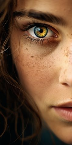 a woman with freckled hair and blue eyes looks at the camera while she has freckles on her face