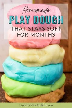 This is a recipe for Homemade Play Dough That Stays Soft for Months.  I made this months ago and it is still super soft and pliable it even works really well in my children’s Play-Doh activity sets. Make Your Own Play Dough, How To Make Playdough, Play Doh Recipe, Best Play Dough, Homemade Play Doh, Playdough Slime, Playdough Ideas