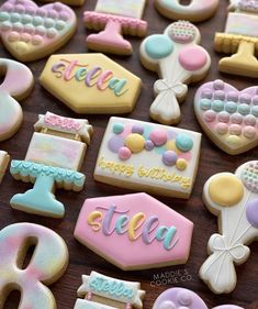 some decorated cookies are on a table