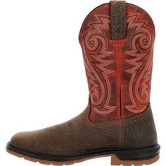 Rocky Men's Worksmart 11" Waterproof Composite Toe Western Work Boot -Dark Brown- RKW0385On Sale Now! This Item Ships FREE! Ready to take on the day, these men's Rocky Worksmart western work boots tackle any job with full grain SPR leather. The tough direct attached rubber and polyurethane outsole that is oil-, slip-, and abrasion-resisting keeps you safe while the unlined shaft keeps you cool. Getting into these boots is easier than ever with Rocky's Expansion Fit Seam that stretches when putti Hard Working Man, Strong Family, Western Work, Work Boot, Medium Brown, Brown Boots, Work Boots, Western Fashion, Rocky