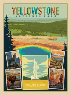 the yellowstone national park poster is shown