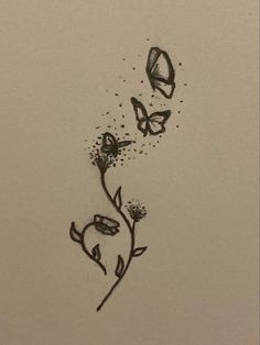 a drawing of two butterflies flying over a flower