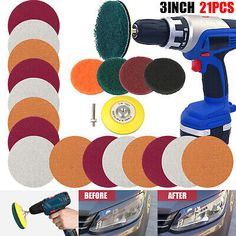 car scratch repair kit with 3 different polishing pads and drill attachments for cars