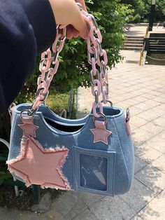 Baby Blue  Collar  Polyester Animal,Geometric Novelty Bag Embellished   Women Bags