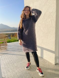 Sweater Dress Merino Wool Sweater Knit Dress Wool Dress - Etsy Ukraine Chunky Sweater Dress, Knitted Tunic, Chunky Oversized Sweater, Spring Cardigans, Hand Knit Sweater, Oversized Sweaters, Grey Sweater Dress, Hand Knitted Sweaters, Knit Tunic