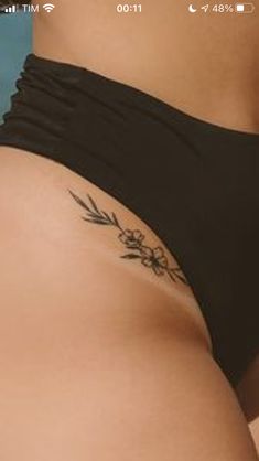 Dainty Hip Tattoos Women Flower, Panty Line Tattoos For Women, Waist Line Tattoos For Women, Dainty Hip Bone Tattoo, Panty Line Tattoo, Under Bum Tattoo Women, Hot Tattoos Ideas Female, Tattoo On Private Part, Underbooty Tattoo Women