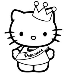 the hello kitty princess coloring page is shown in black and white, with a crown on top