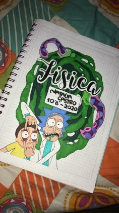 a notebook with an image of rick and mort from the cartoon series fuse on it