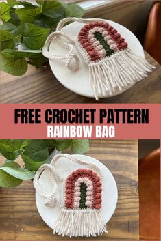 this is a free crochet pattern for a rainbow bag with tassels