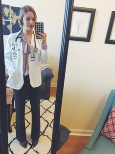 Stethoscopes, Simplicity & Syrah - White Coat Wardrobe - Stethoscopes… Nurse Outfits, Medical Clothes, Nurse Pics, Coat Blouse, Stylish Scrubs, Job Clothes