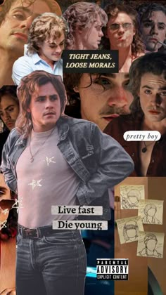 a collage of photos with the words live fast, die young and images of actors