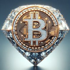 a golden bitcoin surrounded by diamonds