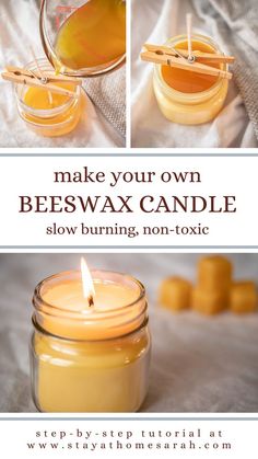 beeswax candle with instructions to make your own beeswax candle slow burning, non -toxiic