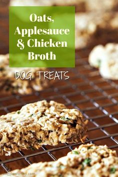 oats, applesauce and chicken broth dog treats on a cooling rack