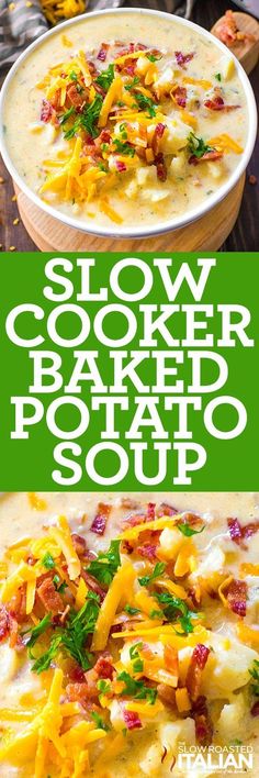 slow cooker baked potato soup in a bowl