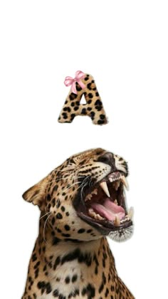 a cheetah with its mouth open and the letter a above it