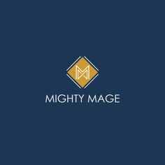 the mighty mage logo on a dark blue background with yellow and white letters that read mighty mage