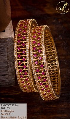 Ruby Bangles Gold, Ruby Bangles, Gold Bangles For Women, Diamond Pendants Designs, Pearl Jewelry Design, Fancy Jewellery Designs, Beaded Necklace Designs