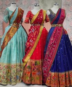 Langa Davani Designs, Davani Designs, Paithani Dress, Maharashtrian Bride, Mom Daughter Matching Dresses, Pattu Langa, Floral Skirt Outfits, Indian Dresses For Women