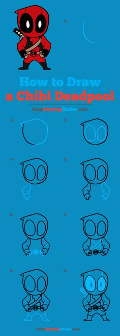 how to draw a chibi deadpool step by step instructions for children and adults