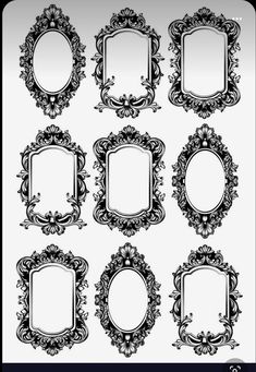 six ornate frames in black and white on a white background royalty photo - free image