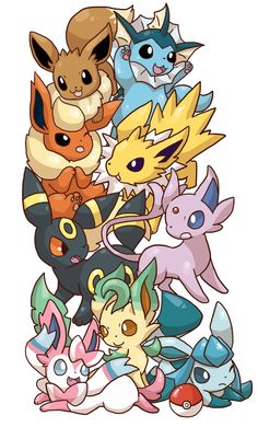 an image of many different pokemons in the form of a cartoon characters, including one with