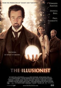 the illusionist movie poster with an image of a man holding a crystal ball in his hand