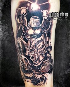 a man's leg with an image of gohan from dragon ball on it