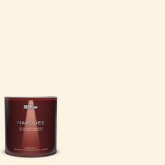 a red paint can with the words marjoiee on it in front of an orange background