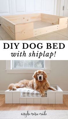 the diy dog bed with shiplap is easy to make