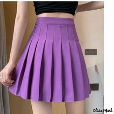 Olivia Mark - Elegant High-Waisted Academia Pleated Skirt in Solid Colors Purple Academia, Magenta Skirt, Purple Skirt, Brown Outfit, Pink Skirt, Types Of Skirts, Terry Cloth, Dark Purple, Ever After