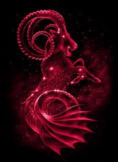 a red dragon on a black background with sparkles in the air and stars around it