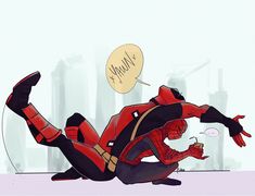 a drawing of a spider man laying on the ground with his legs spread out in front of him