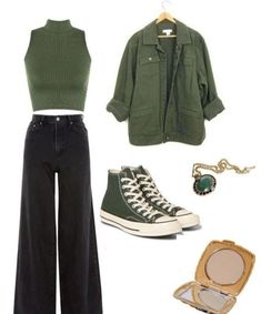 Outfit Inspo Aesthetic Casual, Pop Inspired Outfits, New Wardrobe Aesthetic, Green Capsule Wardrobe, Colourful Outfits Aesthetic, Cute Outfits Ideas, 90s Grunge Outfits, Wardrobe Aesthetic, Green Outfits