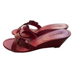 Look your best while wearing Prada's Red Buckle Detail Wedge Sandals. Crafted from fine leather with open toe and bold buckle strap detail, these sandals are the perfect size 38.5, allowing for a comfortable and stylish fit. Offering a boost of height with an impressive wedge heel, these Prada sandals are sure to turn heads. If you have an inquiry or specific questions for this archive piece: Please send us a chat on our website or send an email to info@theremoda.com We are happy to assist in th Size 6 Shoes, Prada Heels Vintage, Red Womens Shoes, 90s Heels, Nana Clothes, Red Wedge Heels, Red Wedge Sandals, Summer Shoes Wedges, Prada Red