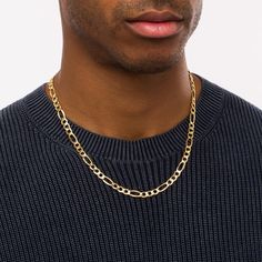 Your chic look isn't complete without this always on-trend hollow 14K gold figaro chain necklace for men. Crafted in hollow 14K gold This 7.2mm-wide figaro chain features oval-shaped links alternating with trios of smaller links. Great worn alone or layered with your other favorite chains or necklaces The 22.0-inch necklace secures with a lobster claw clasp. Classic Formal Cuban Link Necklace With Figaro Chain, Formal Cuban Link Necklace With Figaro Chain, Formal 14k Gold Cuban Link Necklace With Figaro Chain, Figaro Chain Necklace, Peoples Jewellers, Figaro Chains, Stacked Jewelry, Men Necklace, Chain Necklace