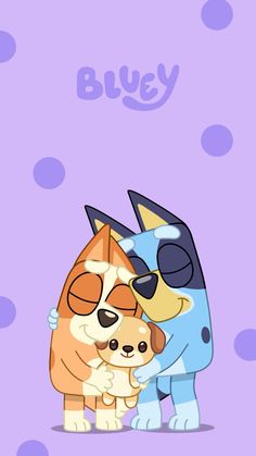 two cartoon dogs with sunglasses on their heads and one is hugging the other's head