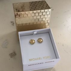 Never Used Button Like Earrings With Mk Logo Michael Kors Earrings, Michael Kors Jewelry, Mk Logo, Earrings Color, Michael Kors, Jewelry Earrings, Women Jewelry, Gold, Women Shopping