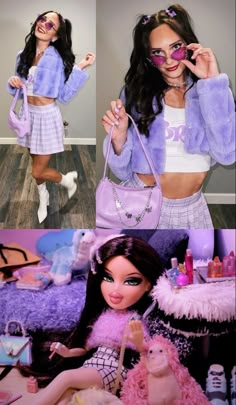 Purple Bratz Doll Halloween Costume with Yasmin Bratz Doll Bratz Outfits Halloween, Yasmin Bratz Outfit Halloween, Bratz Doll Halloween, Bratz Costume, Bratz Doll Halloween Costume, Halloween Glamour, Yasmin Bratz, Bratz Outfits, Bratz Halloween Costume